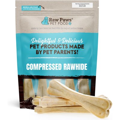 Raw Paws Raw Paws Pressed 8-inch Rawhide Buffalo Dog Chew Bone, 5 count