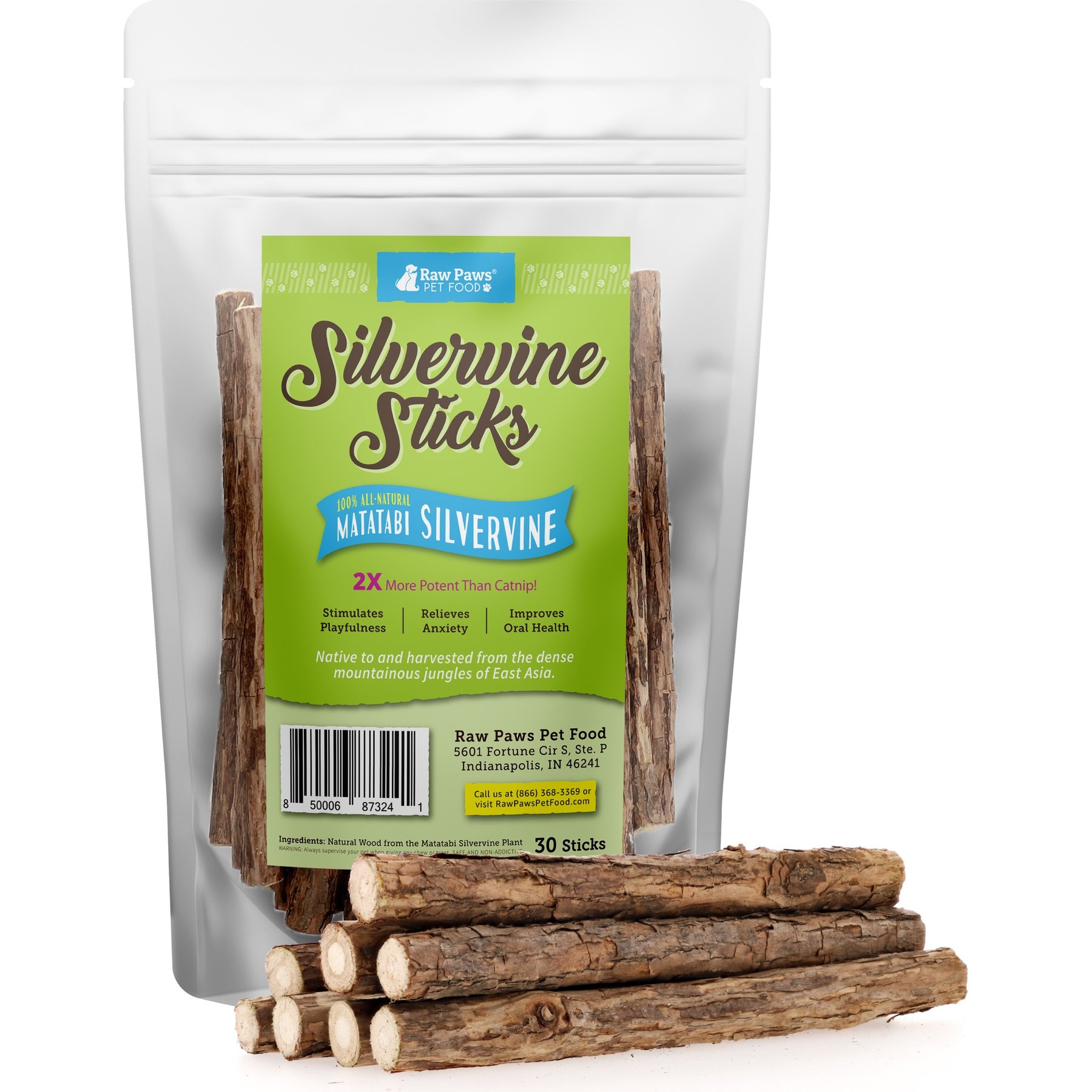 Raw Paws Natural Silvervine Sticks for Cats, 30 count