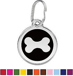 Red Dingo Bone Stainless Steel Personalized Dog ID Tag, Black, Small