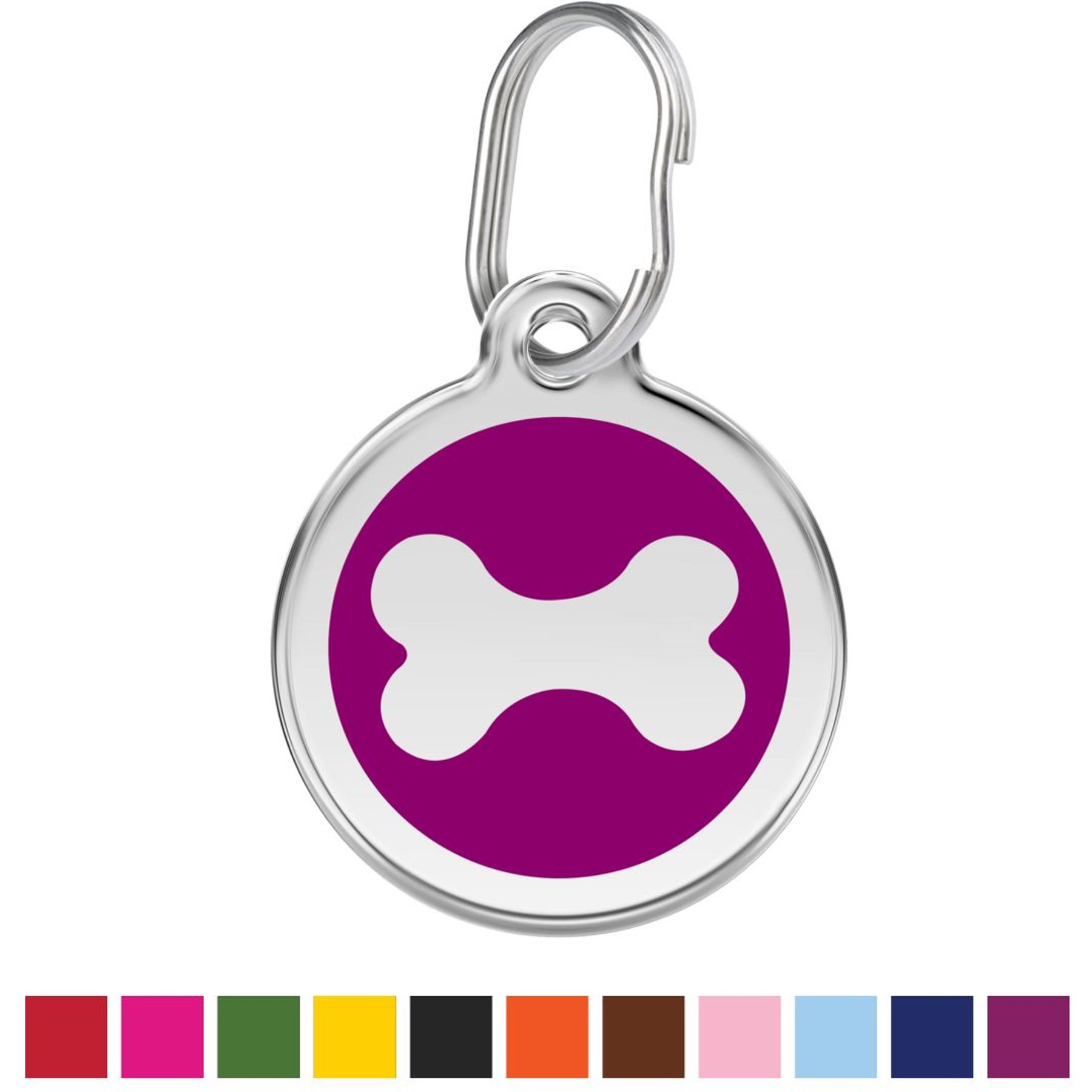 Red Dingo Bone Stainless Steel Personalized Dog ID Tag, Purple, Medium