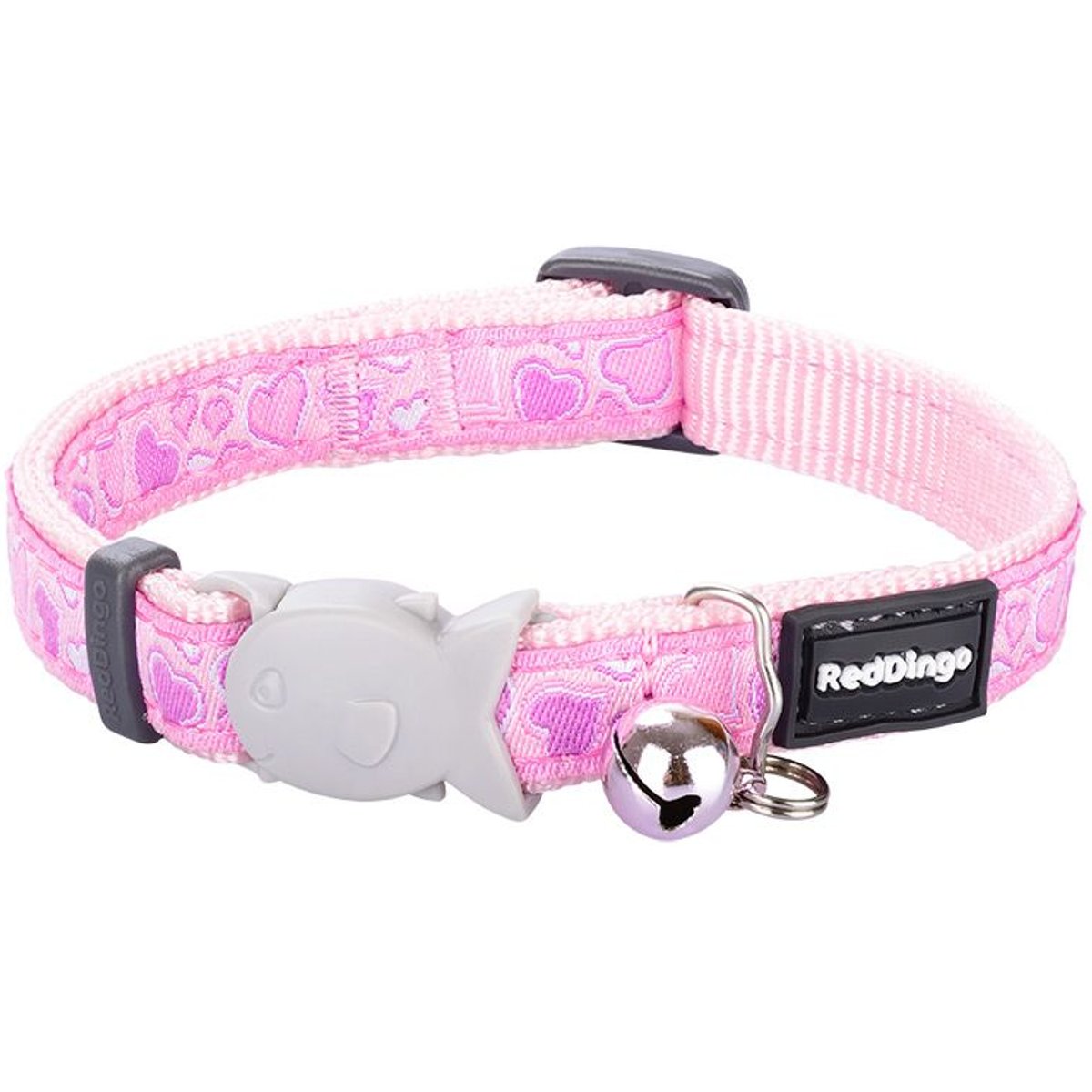 Red Dingo Breezy Love Nylon Breakaway Cat Collar with Bell, Pink, 8 to 12.5-in neck, 1/2-in wide