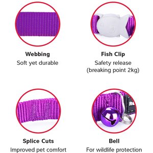 Red Dingo Breezy Love Nylon Breakaway Cat Collar with Bell, Pink, 8 to 12.5-in neck, 1/2-in wide