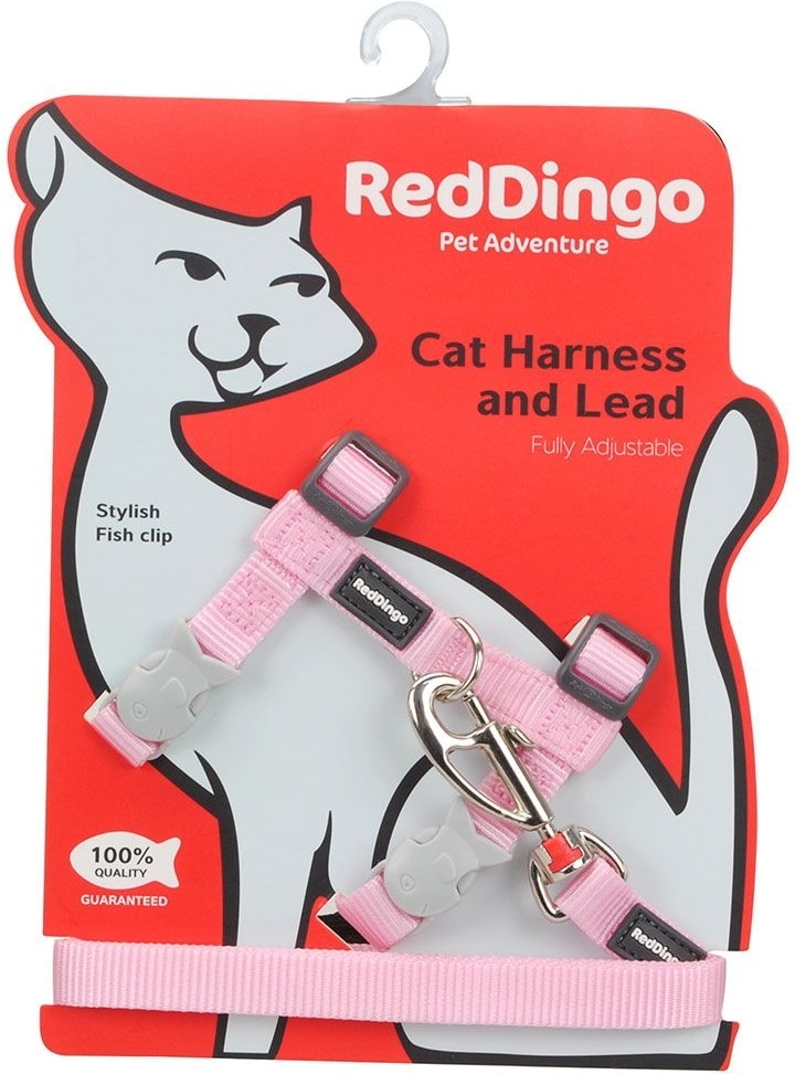 RED DINGO Classic Nylon Cat Harness & Leash, Pink, 10.6 to 18.9-in
