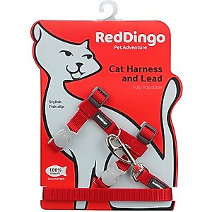 Red Dingo Classic Nylon Cat Harness & Leash, Red, 10.6 to 18.9-in chest