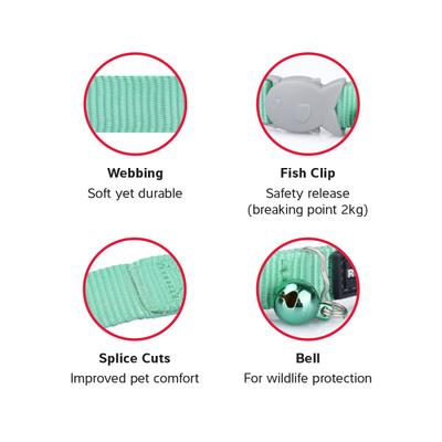 Show full view: Red Dingo Classic Pastel Nylon Breakaway Cat Collar with Bell, 8 to 13-in neck, 1/2-in wide, Green slide 4 of 7