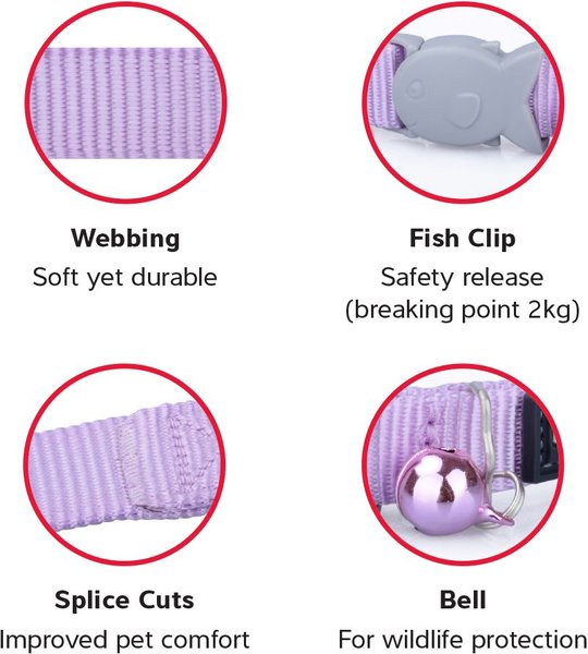 Show full view: Red Dingo Classic Pastel Nylon Breakaway Cat Collar with Bell, 8 to 13-in neck, 1/2-in wide, Purple slide 3 of 6