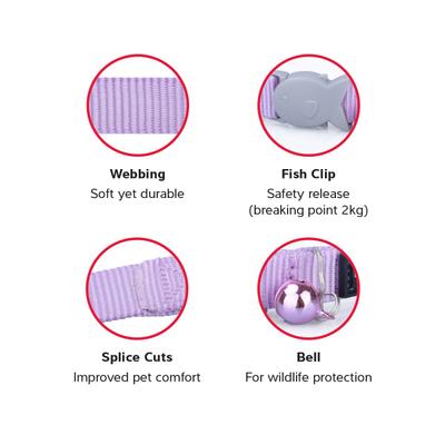 Show full view: Red Dingo Classic Pastel Nylon Breakaway Cat Collar with Bell, 8 to 13-in neck, 1/2-in wide, Purple slide 4 of 7