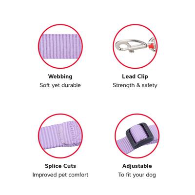 Show full view: Red Dingo Classic Pastel Nylon Dog Leash, Purple, Medium: 6-ft long, 4/5-in wide slide 2 of 6