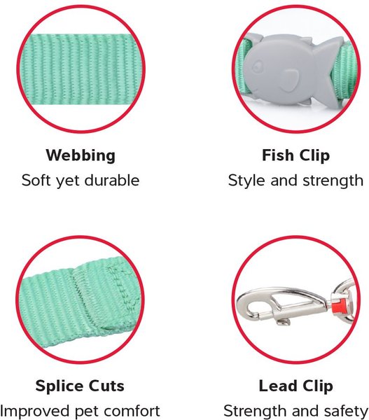 Show full view: Red Dingo Classic Pastel Reflective Cat Harness & Leash, 4-ft long, 1/2-in wide, Green slide 2 of 5