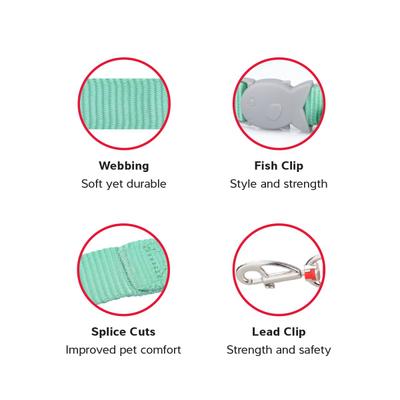 Show full view: Red Dingo Classic Pastel Reflective Cat Harness & Leash, 4-ft long, 1/2-in wide, Green slide 3 of 6