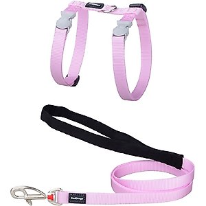 Red Dingo Classic Pastel Reflective Cat Harness & Leash, 4-ft long, 1/2-in wide, Pink