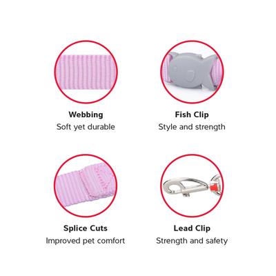 Show full view: Red Dingo Classic Pastel Reflective Cat Harness & Leash, 4-ft long, 1/2-in wide, Pink slide 3 of 6