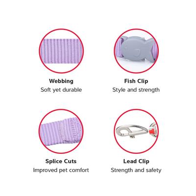 Show full view: Red Dingo Classic Pastel Reflective Cat Harness & Leash, 4-ft long, 1/2-in wide, Purple slide 2 of 5