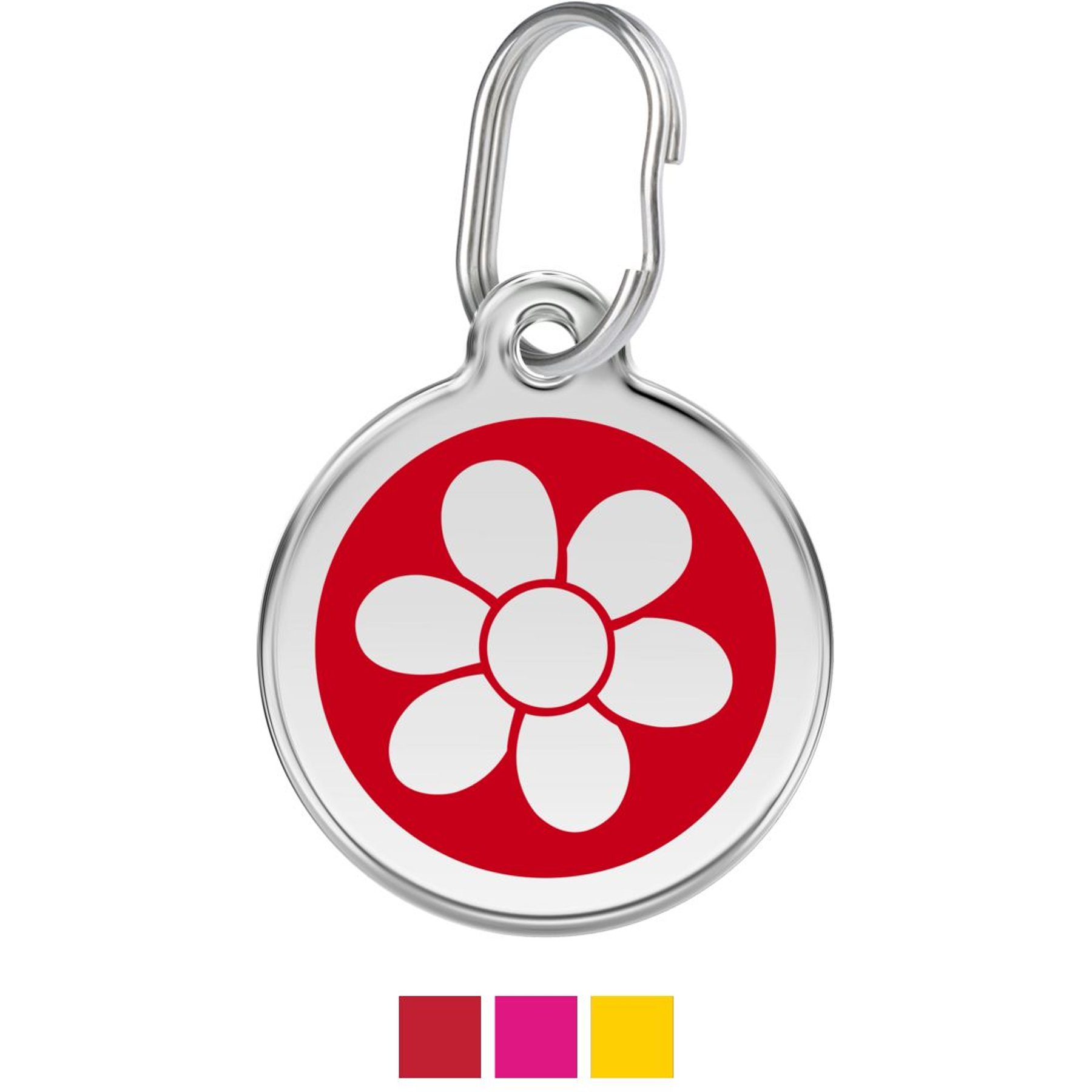 Red Dingo Flower Stainless Steel Personalized Dog & Cat ID Tag, Red, Small