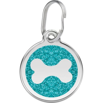 Red Dingo Red Dingo Glitter Bone Stainless Steel Personalized Dog ID Tag, Aqua, Medium