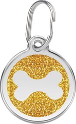 Red Dingo Glitter Bone Stainless Steel Personalized Dog ID Tag, Gold, Medium