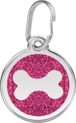 Show full view: Red Dingo Glitter Bone Stainless Steel Personalized Dog ID Tag, Pink, Large slide 1 of 8