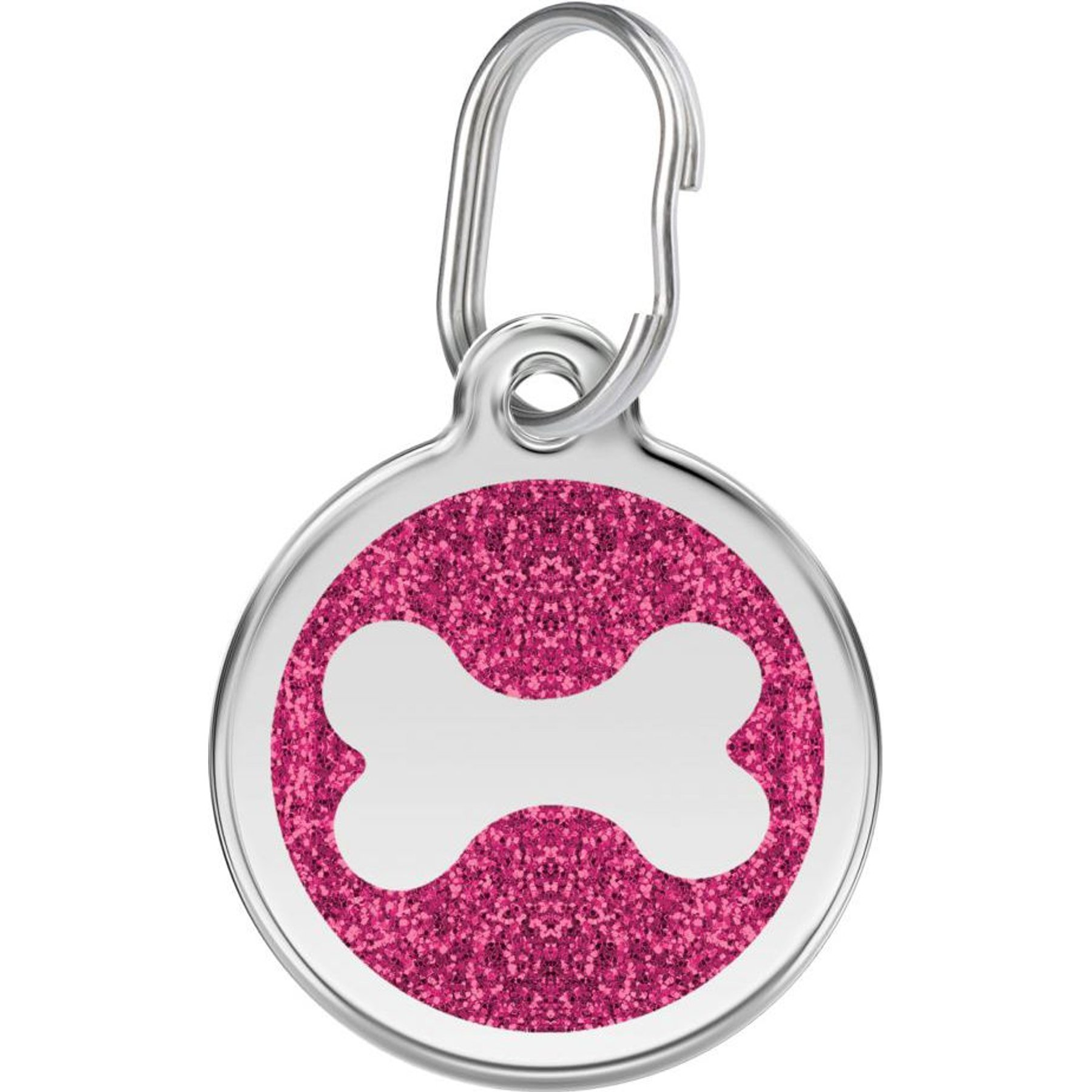 Red Dingo Glitter Bone Stainless Steel Personalized Dog ID Tag, Pink, Medium