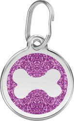 Red Dingo Glitter Bone Stainless Steel Personalized Dog ID Tag, Purple, Large