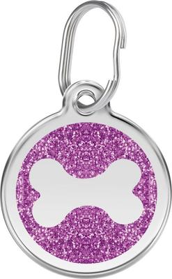 Show full view: Red Dingo Glitter Bone Stainless Steel Personalized Dog ID Tag, Purple, Large slide 1 of 7