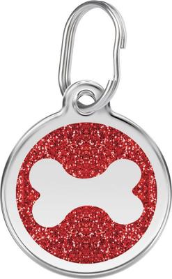 Show full view: Red Dingo Glitter Bone Stainless Steel Personalized Dog ID Tag, Red, Large slide 1 of 7
