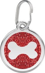 Red Dingo Glitter Bone Stainless Steel Personalized Dog ID Tag, Red, Medium