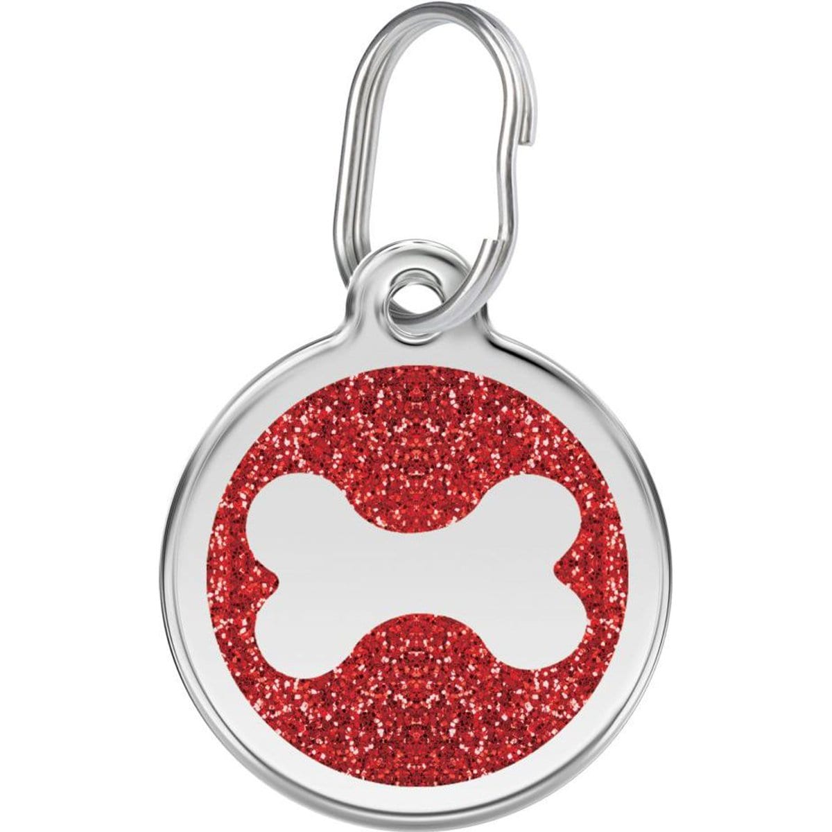 Red Dingo Glitter Bone Stainless Steel Personalized Dog ID Tag, Red, Small