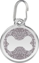 Red Dingo Glitter Bone Stainless Steel Personalized Dog ID Tag, Silver, Medium