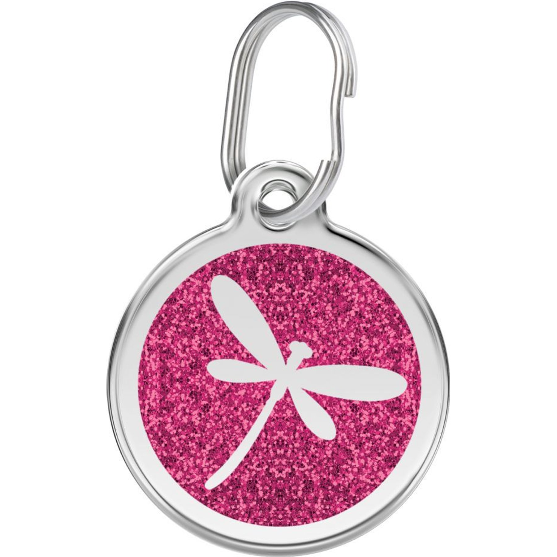 Red Dingo Glitter Dragonfly Stainless Steel Personalized Dog & Cat ID Tag, Pink, Medium