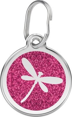 Show full view: Red Dingo Glitter Dragonfly Stainless Steel Personalized Dog & Cat ID Tag, Pink, Medium slide 1 of 6