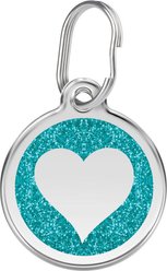 Red Dingo Glitter Heart Stainless Steel Personalized Dog & Cat ID Tag, Aqua, Small