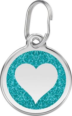 Show full view: Red Dingo Glitter Heart Stainless Steel Personalized Dog & Cat ID Tag, Aqua, Small slide 1 of 7