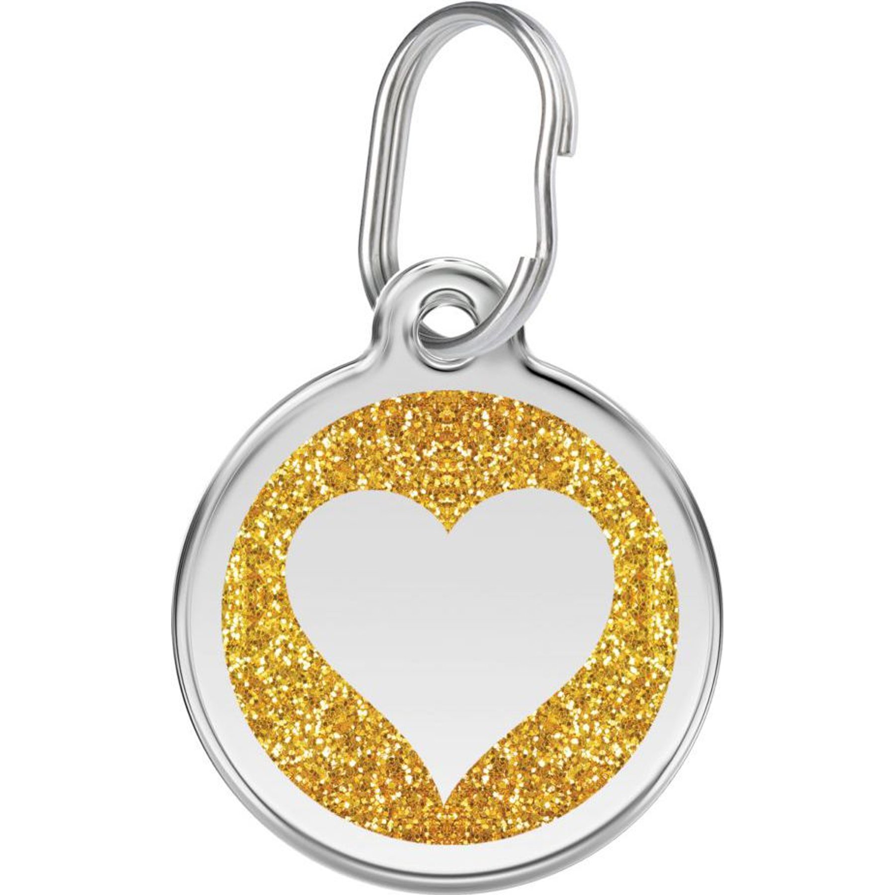 Red Dingo Glitter Heart Stainless Steel Personalized Dog & Cat ID Tag, Gold, Large