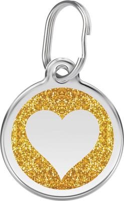 Show full view: Red Dingo Glitter Heart Stainless Steel Personalized Dog & Cat ID Tag, Gold, Medium slide 1 of 7