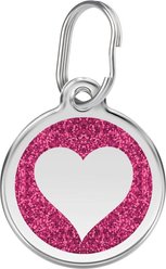 Red Dingo Glitter Heart Stainless Steel Personalized Dog & Cat ID Tag, Pink, Large