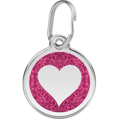Red Dingo Red Dingo Glitter Heart Stainless Steel Personalized Dog & Cat ID Tag, Pink, Large