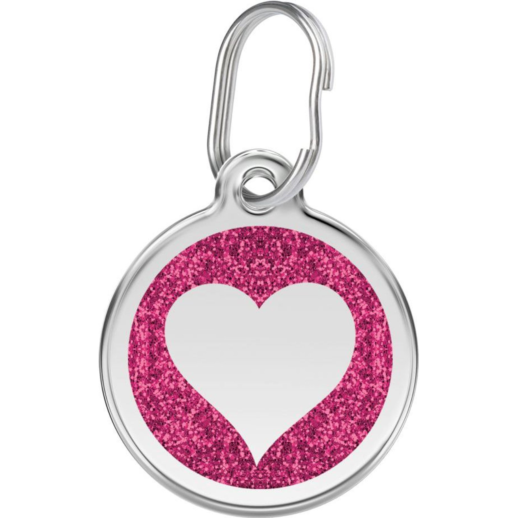 Red Dingo Glitter Heart Stainless Steel Personalized Dog & Cat ID Tag, Pink, Medium