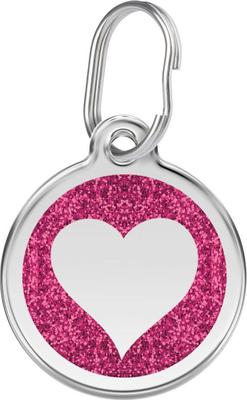 Show full view: Red Dingo Glitter Heart Stainless Steel Personalized Dog & Cat ID Tag, Pink, Small slide 1 of 8