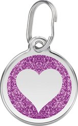 Red Dingo Glitter Heart Stainless Steel Personalized Dog & Cat ID Tag, Purple, Medium