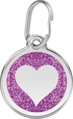 Show full view: Red Dingo Glitter Heart Stainless Steel Personalized Dog & Cat ID Tag, Purple, Medium slide 1 of 7