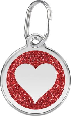 Show full view: Red Dingo Glitter Heart Stainless Steel Personalized Dog & Cat ID Tag, Red, Medium slide 1 of 7