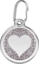 Red Dingo Glitter Heart Stainless Steel Personalized Dog & Cat ID Tag, Silver, Medium