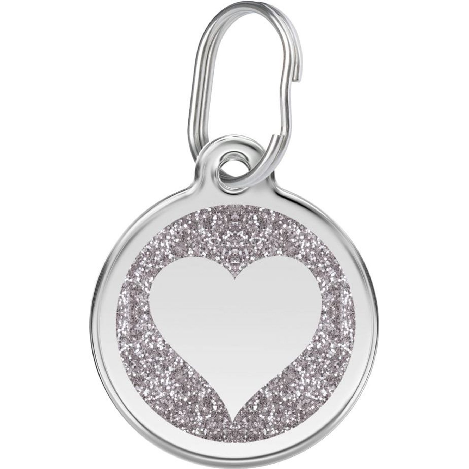Red Dingo Glitter Heart Stainless Steel Personalized Dog & Cat ID Tag, Silver, Medium