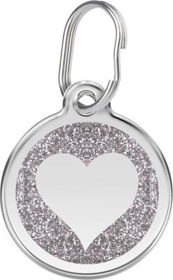 Show full view: Red Dingo Glitter Heart Stainless Steel Personalized Dog & Cat ID Tag, Silver, Small slide 1 of 7
