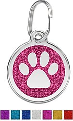 Red Dingo Glitter Paw Print Stainless Steel Personalized Dog & Cat ID Tag, Pink, Large