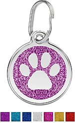 Red Dingo Glitter Paw Print Stainless Steel Personalized Dog & Cat ID Tag, Purple, Medium