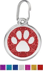 Red Dingo Glitter Paw Print Stainless Steel Personalized Dog & Cat ID Tag, Red, Large
