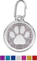 Red Dingo Glitter Paw Print Stainless Steel Personalized Dog & Cat ID Tag, Silver, Medium