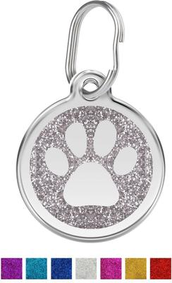 Show full view: Red Dingo Glitter Paw Print Stainless Steel Personalized Dog & Cat ID Tag, Silver, Medium slide 1 of 7