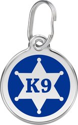 Red Dingo K9 Sheriff Stainless Steel Personalized Dog ID Tag, Blue, Medium